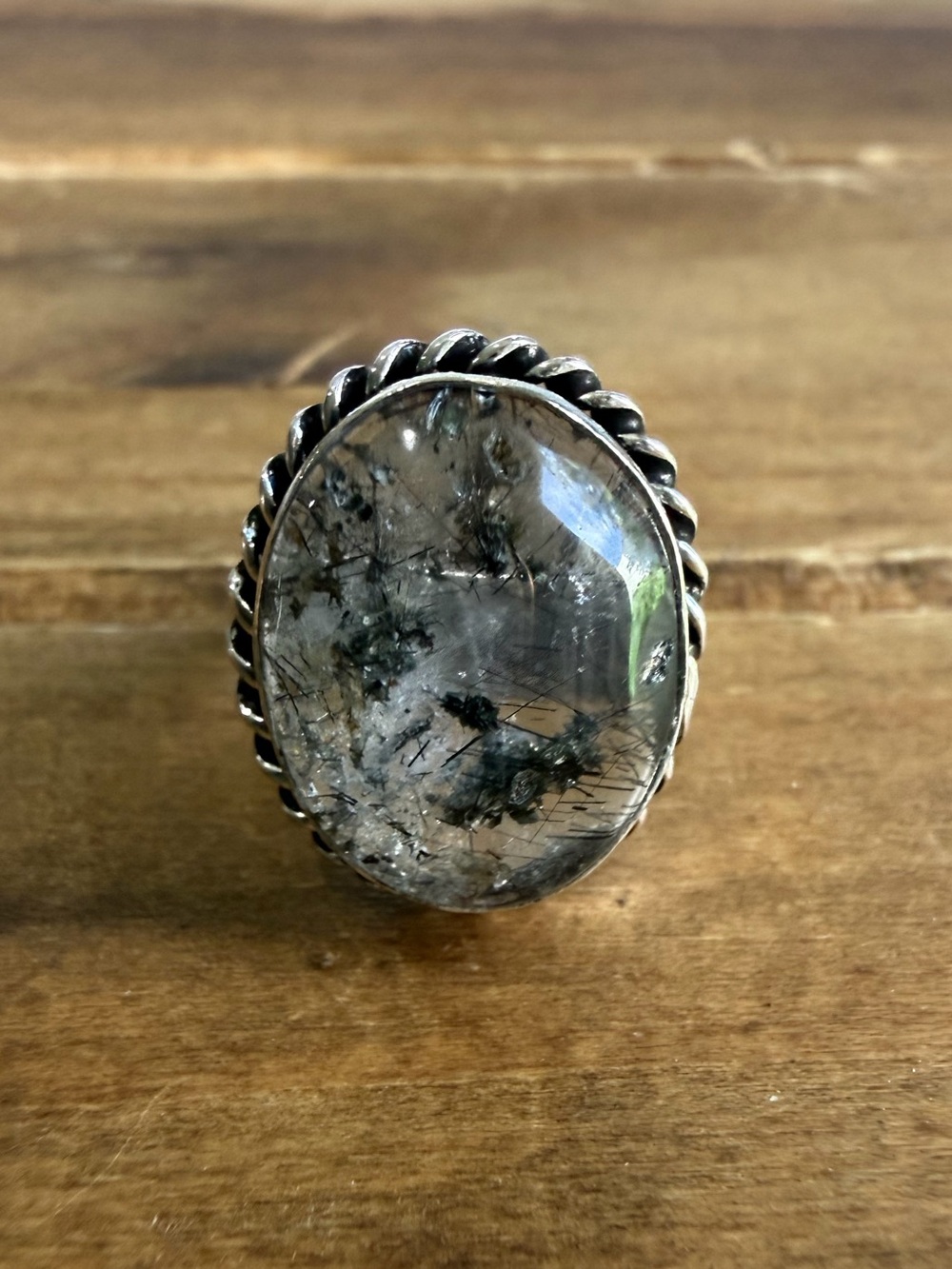 Rutilated Quartz Gemstone Ring Size 7.5 Silver Jewelry 925 Plated Vintage Style